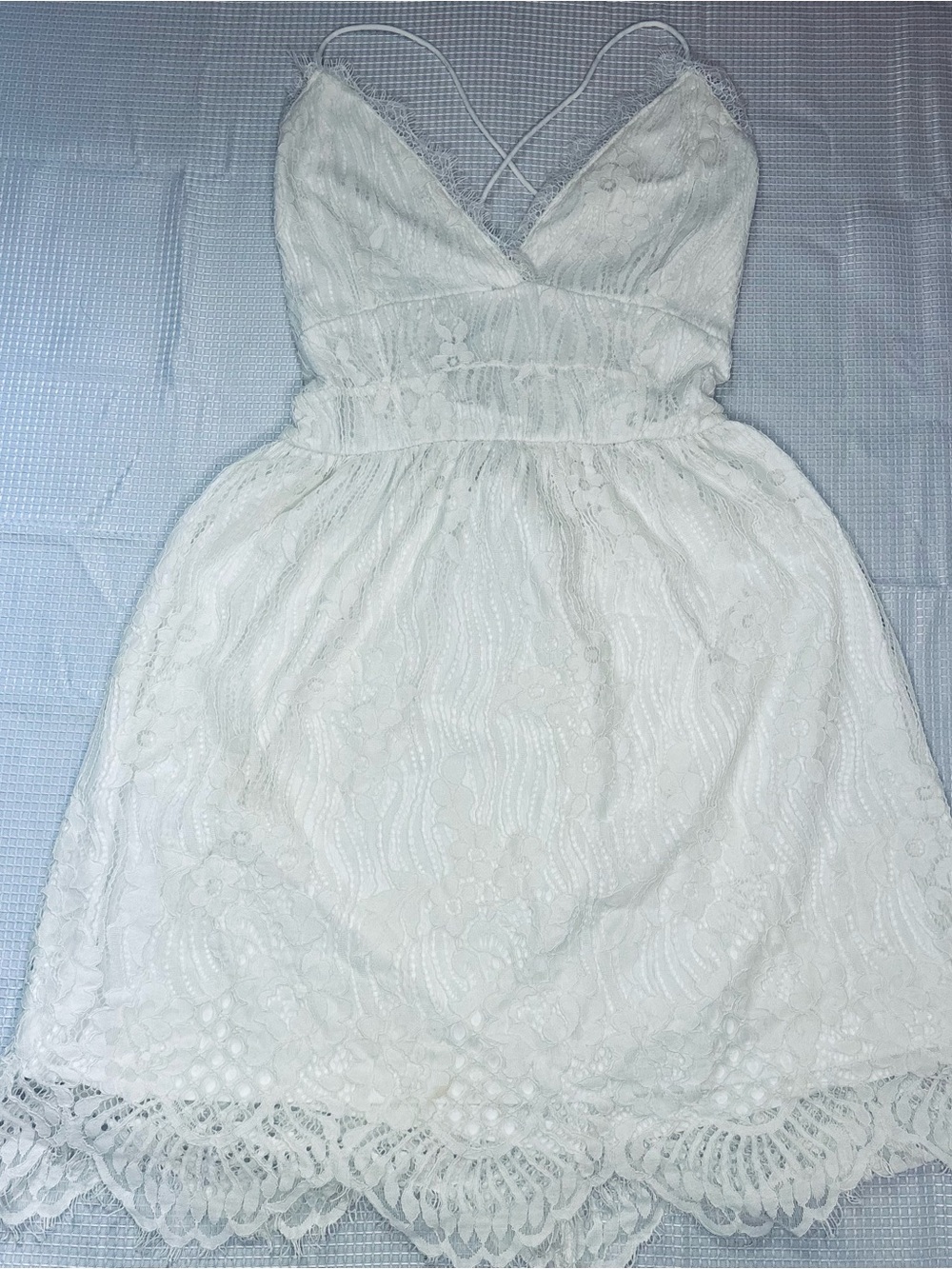 White Lace Tank Dress Small, V-Neck, Mini Dress Open Back By Aooksmery